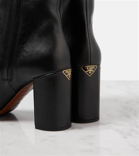 prada logo leather ankle boots|prada chunky heel ankle boots.